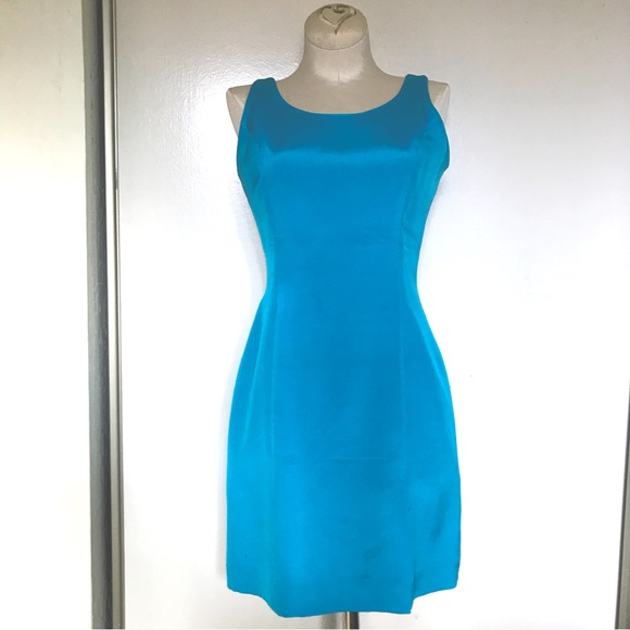 Hugo Buscati Collection 100% Silk Sleeveless Shift Dress Turquoise Blue 2,All Products : American Fashion Style Bags On Sale